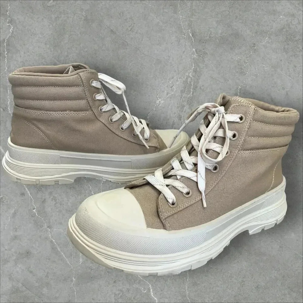 MIA Ace Canvas Lace Up High Top Sneakers Ankle Shoes Women Size 8M Sand Lug Sole - Picture 2 of 15